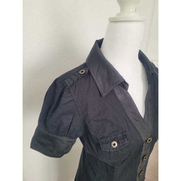Y2k Guess Button Up Mini Shirt Dress Size M Black Utility Preppy Goth Office - Picture 3 of 12
